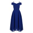 thumbnail image 1 of Oyolan Robe en Mousseline à Épaules Dénudées pour Fille, Bretelles Spaghetti, Ligne A, Robe de Demoiselle d'Honneur pour Mariage, Robe de Bal Formelle, Bleu, 10, 1 of 6