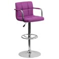 thumbnail image 1 of Contemporary Purple Quilted Vinyl Adjustable Height Barstool with Arms and Chrome Base, 1 of 9