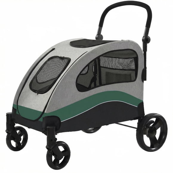 Dog Stroller Extra Large - Steel Frame Foldable Pet Stroller with Wheels & Brakes, Shock Absorption for Medium/Large Dogs, Green