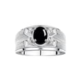 thumbnail image 1 of RYLOS Men's Rings Sterling Silver Rings Classic Designer Style 8X6MM Oval Gemstone &  Diamond Ring Cabochon Onyx October Birthstone Rings For Men  Size 12, 1 of 7