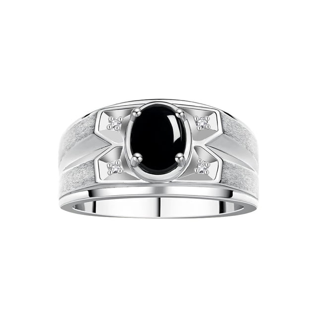 RYLOS Men's Rings Sterling Silver Rings Classic Designer Style 8X6MM Oval Gemstone & Diamond Ring Cabochon Onyx October Birthstone Rings For Men Size 12