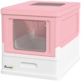 thumbnail image 1 of Bac à Litière pour Chat Fermé à Entrée par le Haut avec Pelle, Plateau, Entrée avant, Grand Espace, Pliable, Portable, Rose, 1 of 6