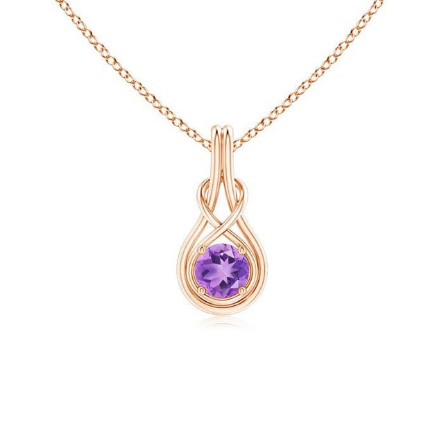 Angara Collier en Améthyste Naturelle - Pendentif Solitaire en Améthyste Ronde Nœud Infini en Or Rose 14 K pour Femmes