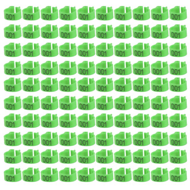 100PCS/Bag 8MM 001-100 Numbered Plastic Letter Pigeon Bird Leg Bands Rings(green)