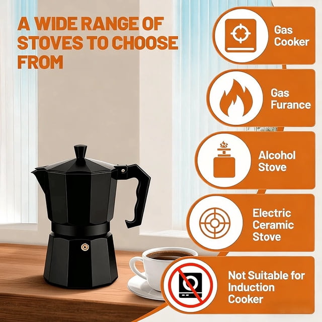Italian Mocha Pot for Stovetop Espresso - Aluminum Octagonal Coffee Maker for Home Brewing