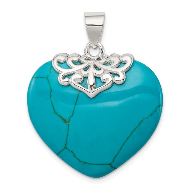 925 Sterling Silver Turquoise Heart Shaped Stone Pendant
