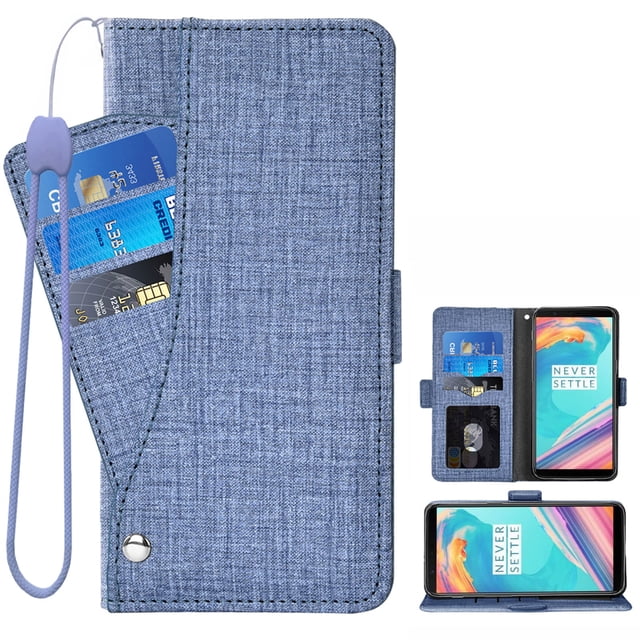 OnePlus 5T Case, iCoverCase Genuine Leather Wallet Case Slim Fit Folio Book Design with Stand and Card Slots Flip Case Cover for OnePlus 5T (Blue)