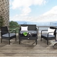 thumbnail image 1 of Costway 4pcs Outdoor Patio Rattan Wicker Set Table Sofa Cushioned Deck Black, 1 of 10