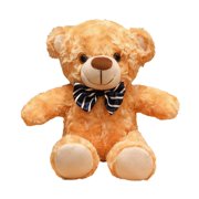 Khaki Bow Tie Teddy Bear Plush 11 Inch Furry Bear Doll Soft Stuffed Animal Cute Seated Bear for Desk Nightstand Decor