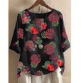 thumbnail image 1 of SMihono Hauts pour Femmes Été Décontracté Mode Coton Lin Manches Courtes Imprimé T-Shirt Oversize pour Femmes, 1 of 3