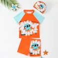 thumbnail image 2 of Akiihool Boy Rash Guard Long Sleeve Boys 2-Piece Swim Set, Short Sleeve Surf Shirt and Trunks, UPF 50+ Sun Protection (Orange,4-5 Years), 2 of 4