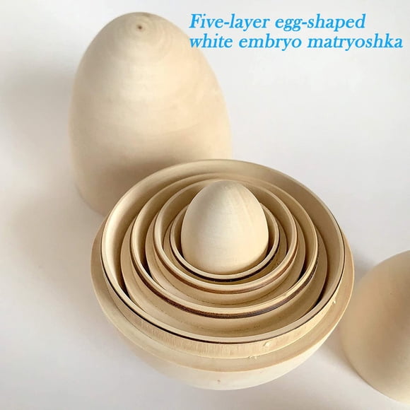 Oeufs en Bois Creux Oeufs de Pâques Gigognes Jouet Oeufs en Bois Cadeaux pour Paniers de Pâques 5 Oeufs Creux Non Peints Bricolage
