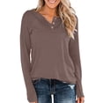 thumbnail image 2 of Timegard Womens Tops Long Sleeve Notched V-Neck Button Comfy Tee Fall Casual Loose Shirts Tops Blouse, 2 of 4