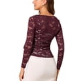 thumbnail image 3 of INSPIRE CHIC Women's Floral Lace Cardigans Tie Front Ruffled Hem Sheer Crop Bolero Shrug M Burgundy, 3 of 7