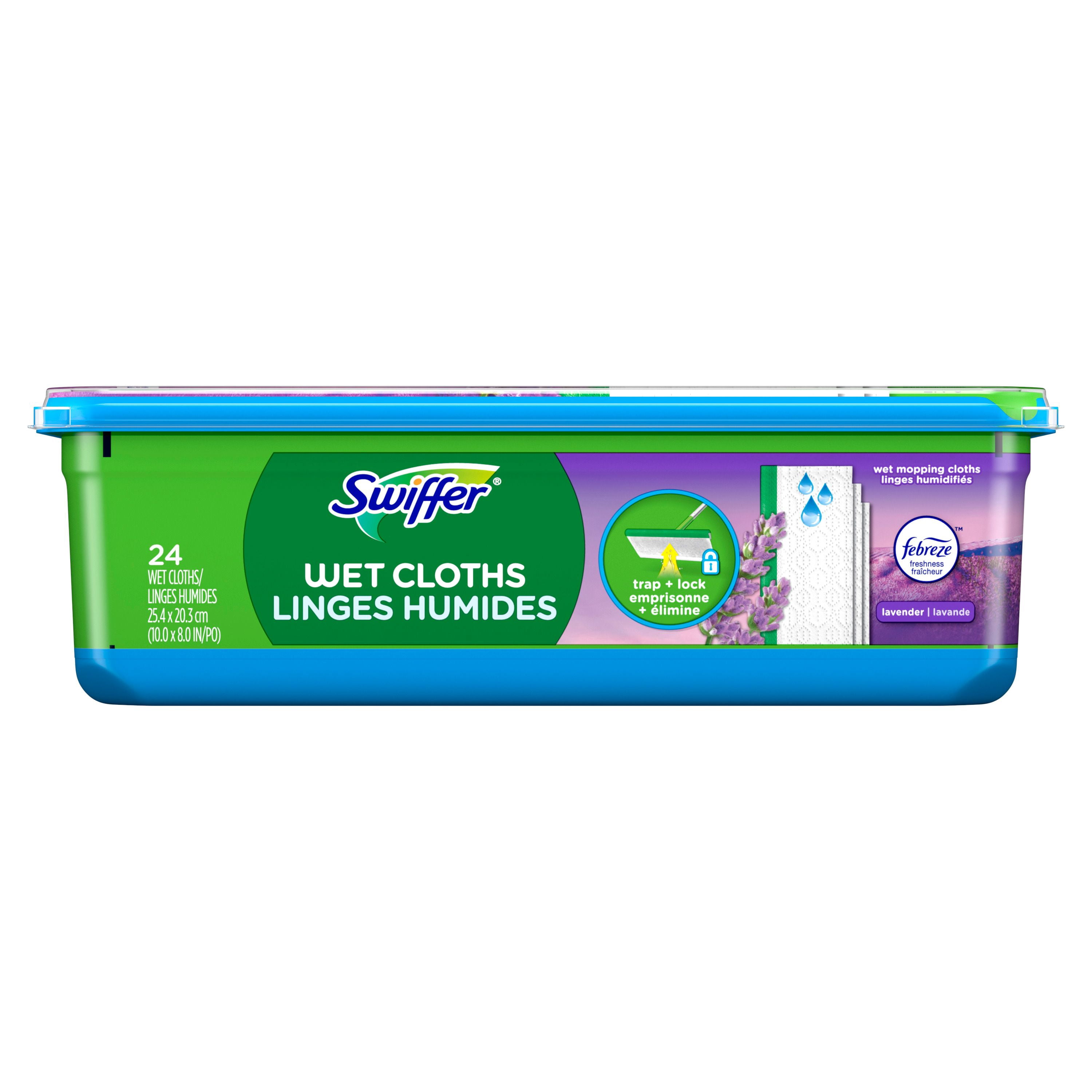 Swiffer Balai + Vadrouille, Linges Humides de Recharge, Nettoyant pour Planchers, Linges de Nettoyage, Lavande, 24 Unités