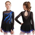 thumbnail image 1 of TiaoBug Robe de Patinage Artistique en Maille Élégante pour Filles avec Strass Manches Longues Robe Tutu de Danse Ballet Bleu Royal 8, 1 of 7