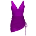 thumbnail image 4 of ylioge Womens Tankini Swimsuits Built in Bras One-Piece V Neck Dresses Bathing Suits Ladies Trendy Solid Color Side Drawstring Swimsuit, 4 of 6