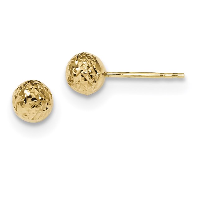 14K Yellow Gold 6mm Diamond Cut Ball Post Earrings