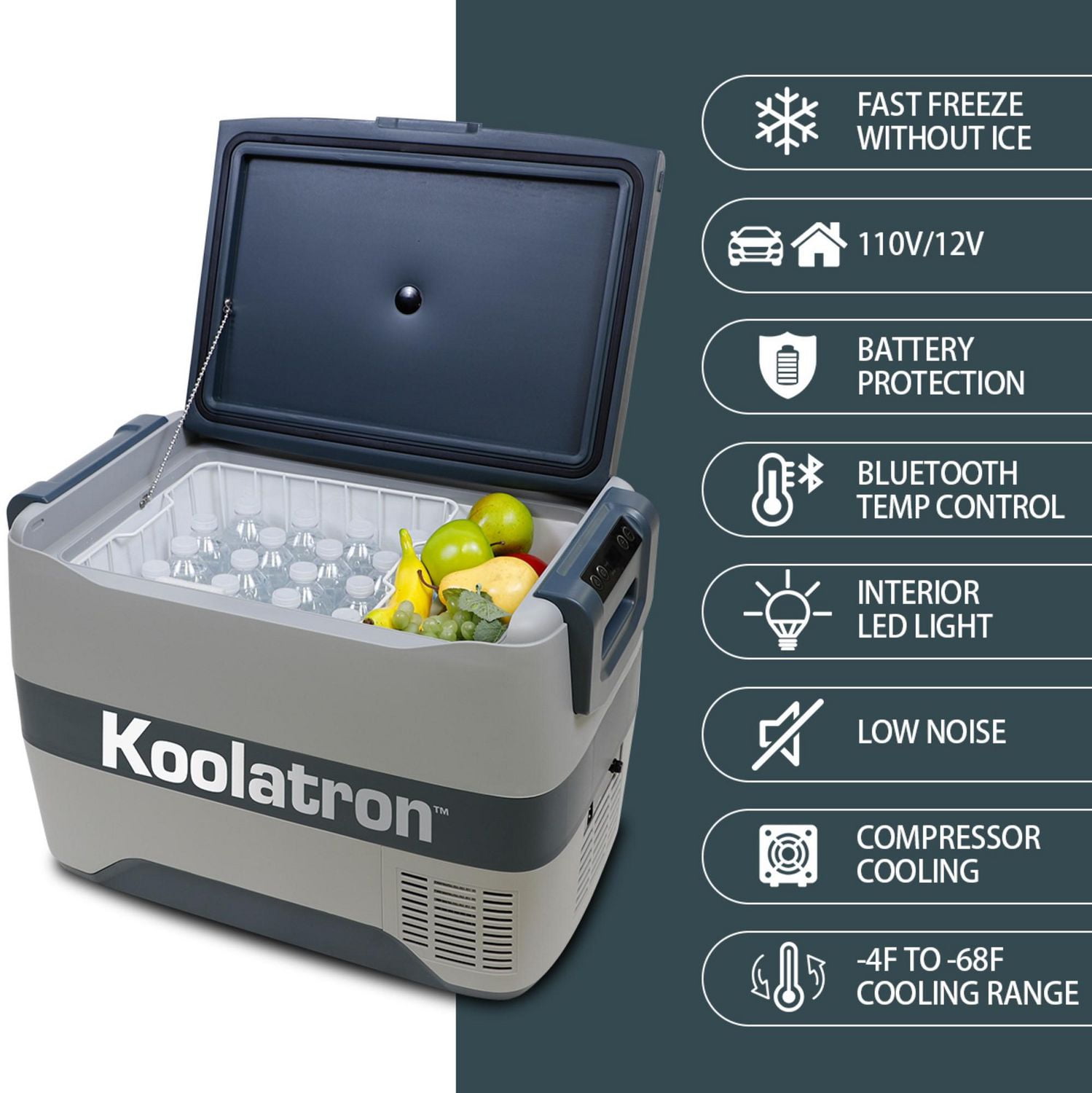 Koolatron SmartKool Refroidisseur Congélateur Portable, 42 Quart (40L), Bluetooth Activé, 12V DC/110V AC pour Voyage, Camping, Voiture, VR, Queue de Partie, BBQ, Hôtel