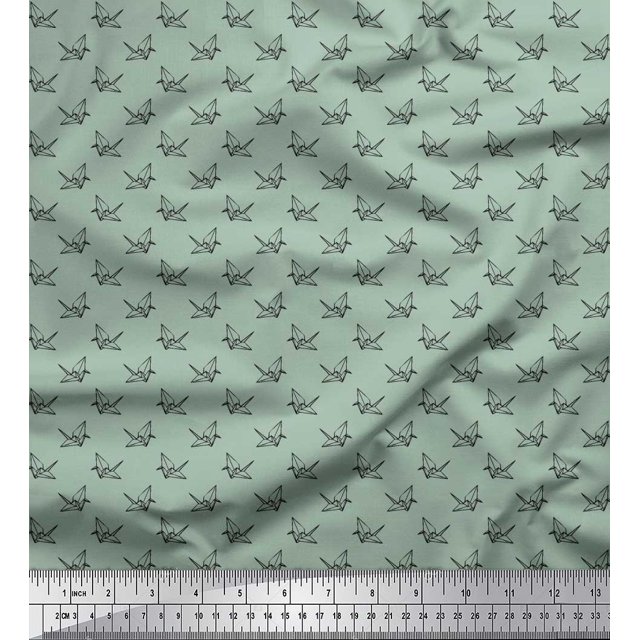 Soimoi Silk Fabric Paper Craft Bird Small Fabric Prints by Yard 42 Inch Wide