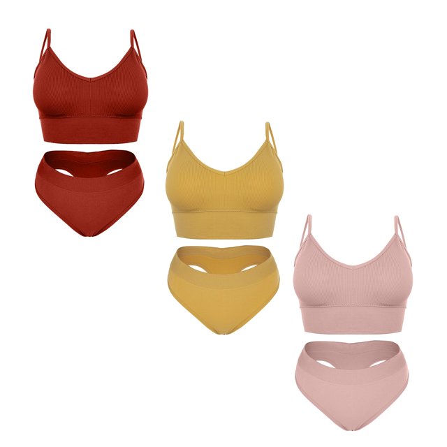 Women's Soft Padded Bralette Lingeire Set Sports Bra Sets 3 pcs