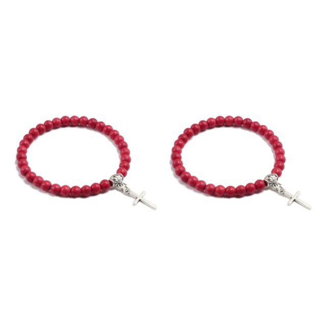 Baohd Stylish And Comfortable Beaded Bracelets For Wear Gift Cross Pendant Bracelets red 2Set