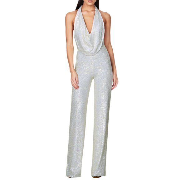 2025 Summer New European and Birthday Outfits for Women Jumpsuit Lady's Sleeveless Neck Vacation Rompers for Women Sequin Pants