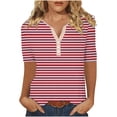 thumbnail image 2 of LOVZFMLL T-Shirts d'Été pour Femmes Mode à Rayures Imprimées Manches Courtes Blouse-Col T-Shirt Décontracté à Boutons, 2 of 5