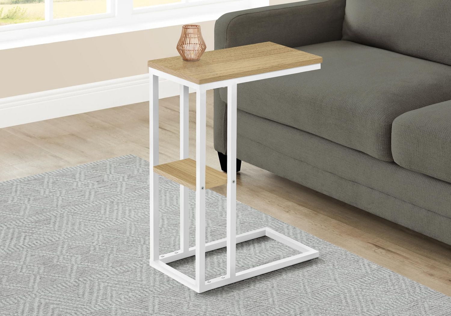 Monarch Specialties Table D'appoint, En Forme De C, Bout, Côté, Collation, Salon, Chambre À Coucher, Métal, Stratifié, Naturel, Blanc, Contemporain, Moderne
