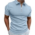 thumbnail image 1 of Hauts de Printemps pour Hommes Décontractés Unis à Col Rabattu, Chandail à Rayures, Blouse à Manches Courtes Très Extensible, Chemises de Plage Extensibles pour Hommes, Bleu Clair, TG, 1 of 7