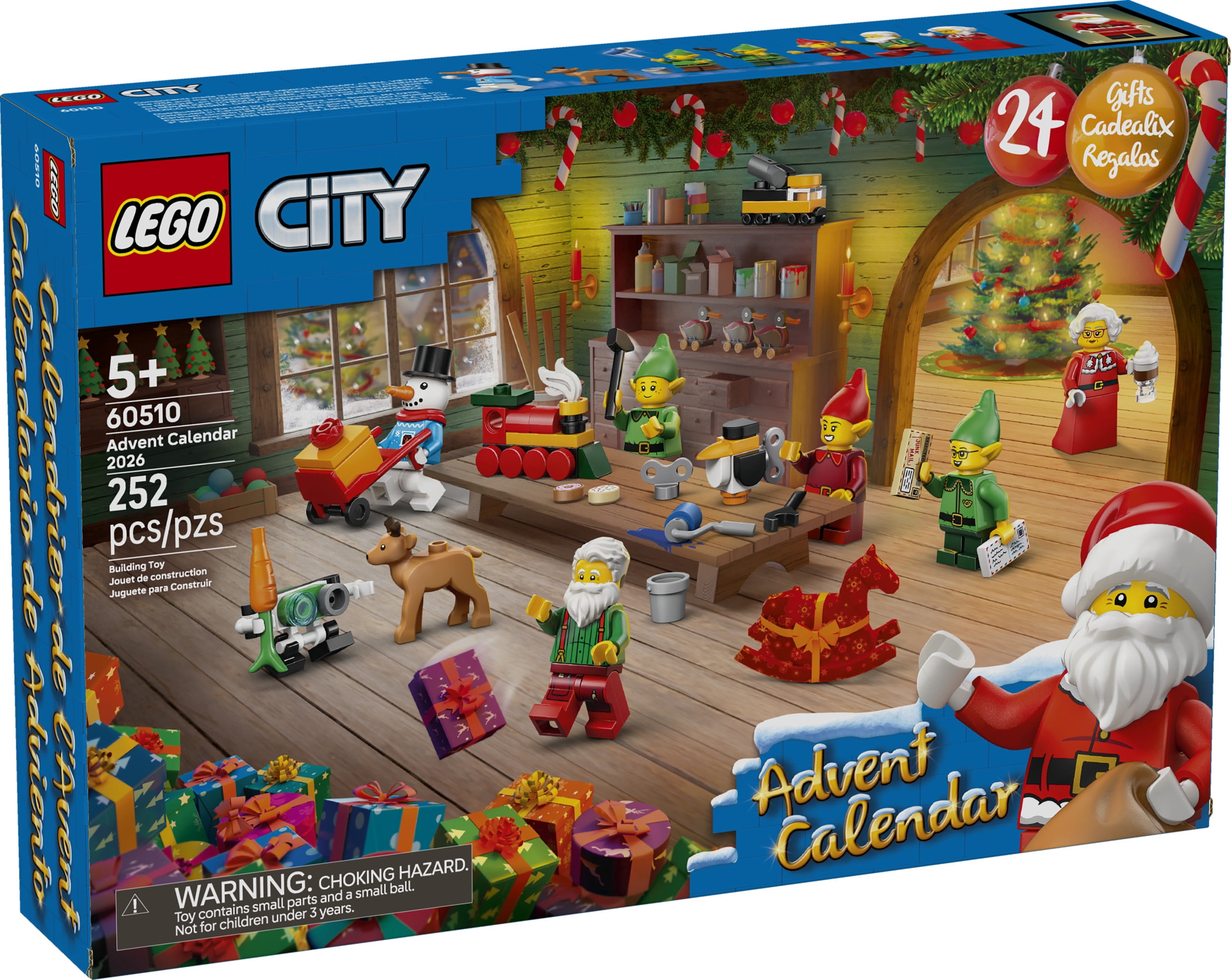LEGO City Advent Calendar 2026 - Christmas Advent Calendar for Kids, Ages 5+ - Holiday Family Activity - With Santa, Mrs. Clause, 3 Elves & Snowman Minifigures - 60510