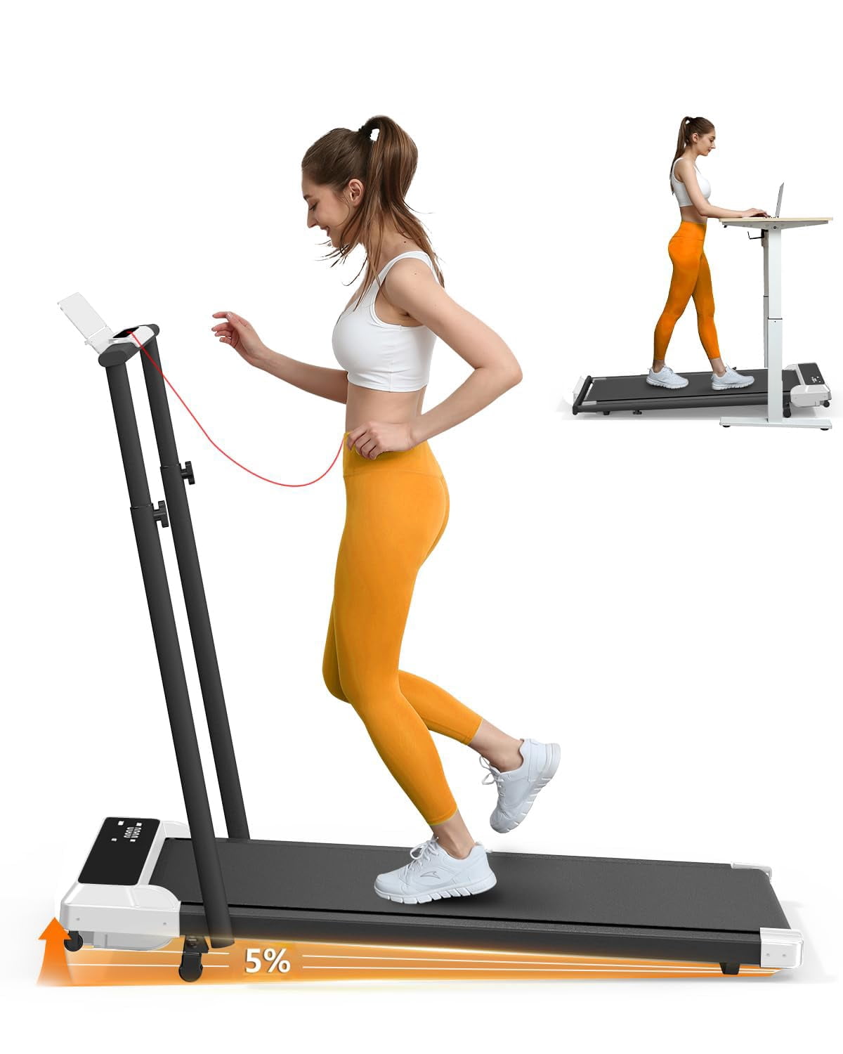 Walking Pad with Incline, 2.5HP Under Desk Treadmill for Home & Office, 2-in-1 Compact Walking & Jogging Machine with Remote Control & LED Display