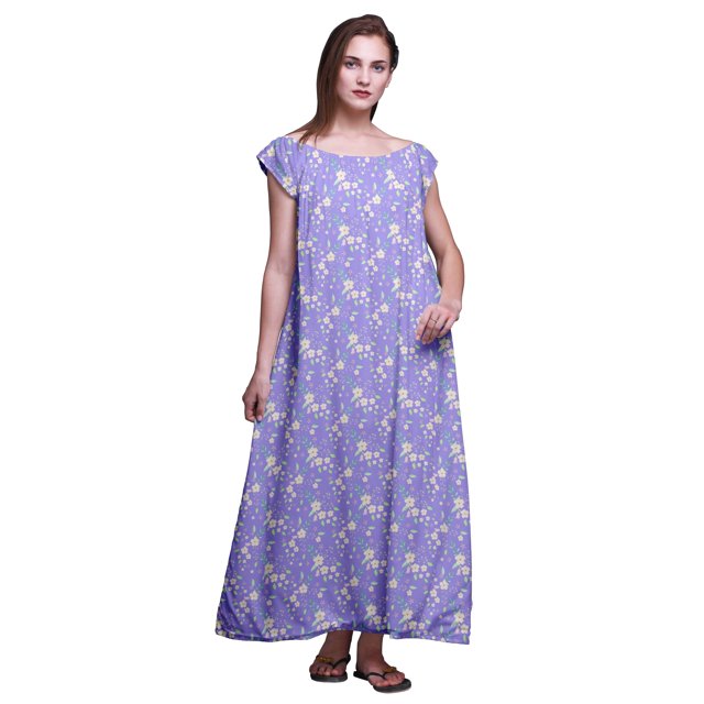 Bimba Robe de Nuit Imprimée pour Femmes en Rayonne Longue Maxi Robe de Sommeil Robe de Nuit