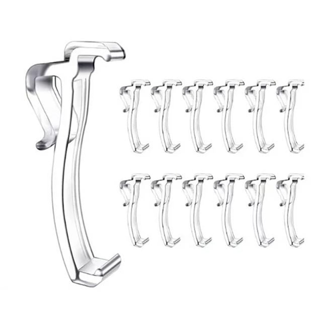2.5 Inch Curtain Trim Clips Vertical Blind Positioning Clips, Transparent Plastic Curtain Accessories for Window Treatments, Hidden Curtain Holders for Home Shop, 12 Per Pack. The image shows a set of 12 transparent plastic clips designed for 2.5-inch curtain headers. These clips feature a crystal-clear design for seamless blending with curtains, ensuring proper drape positioning and enhanced privacy. Made from durable plastic, they resist breaking and maintain clarity over time. Ideal for bedrooms, living rooms, and offices.