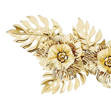 Modern Metal Wall Decor, Hollow Out Wall Sculpture Flower Leaves Hanging Artwork Aureate