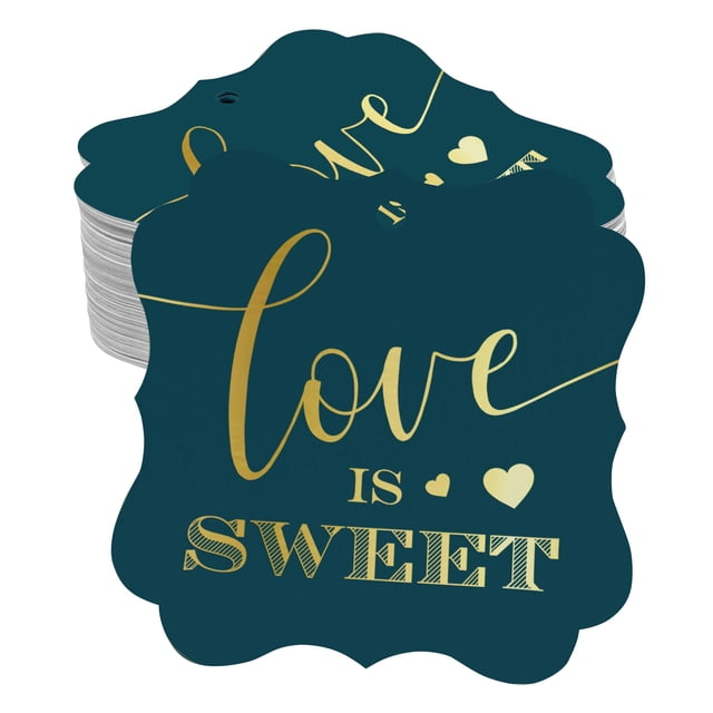 Inkdotpot Pack Of 100 Love Is Sweet Wedding Paper Tags DIY Craft Bracket Shape Real Gold Foil Hang Tags