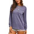 thumbnail image 3 of LUXUR T-shirt pour Femmes Col Rond Tee-Shirt Couleur Unie Pull Décontracté Manches Longues Tops Violet TTG, 3 of 5