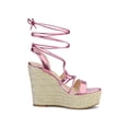thumbnail image 3 of BLISSFUL STEP Sandales Espadrilles à Plateforme à Talon Compensé à Lacets pour Femmes Rose 7, 3 of 7
