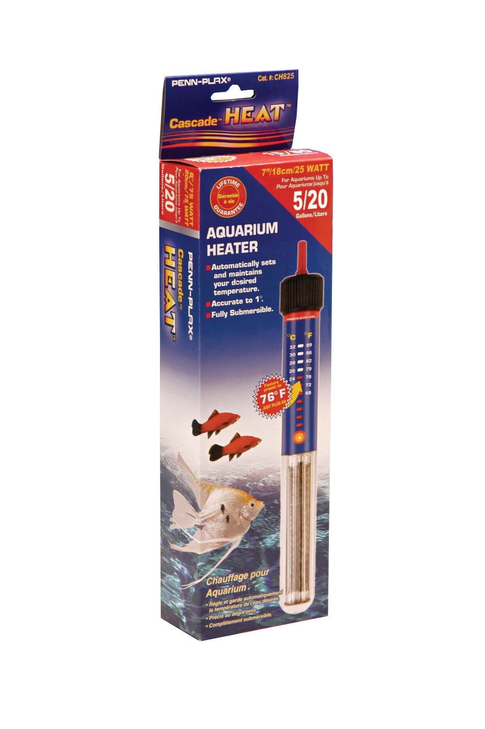 PENN-PLAX Chauffage d'aquarium à chaleur en cascade – Entièrement submersible – Idéal pour les aquariums d'eau douce et d'eau salée – 7,5" de longueur – 25 watts