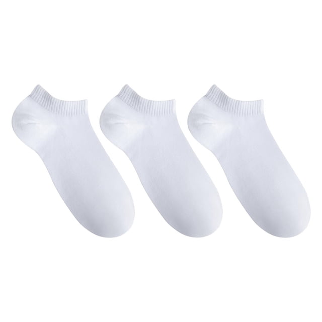 SECRET® Ladies Socks Low Cut 3pr low-cut cotton blend ankle socks with 55% combed cotton, 38% recycled polyester, 5% polyester and 2% spandex; reinforced heel and toe, smooth toe and Y-heel construction, three-pair assorted colors shown, suitable for sneakers and everyday wear and often used as lightweight shoe liners for travel.