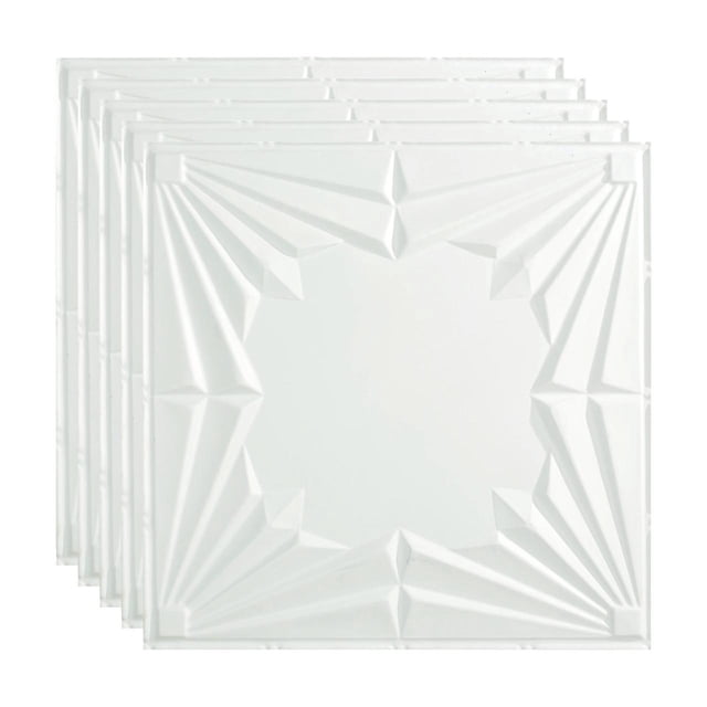 Fasade Art Deco Decorative Vinyl Ceiling Panel 2ft x 2ft 5 Pack Gloss White