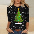 thumbnail image 1 of Meichang Hauts à Manches 3/4 pour Femmes Chemises de Noël Classiques Coupe Ample Col Rond Graphique Arbre de Noël T-Shirts Décontractés Offres de Noël 2024, 1 of 4