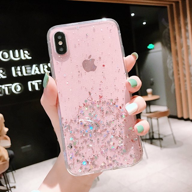 Clear Bling Glitter Phone Case for iPhone 7plus/8plus Shining Sequin Soft Back Cover Case(Pink)