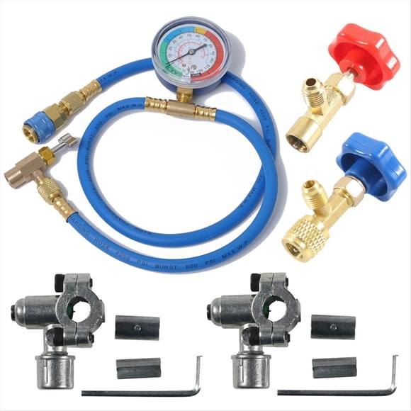 R134A Refrigerator Freon Recharge Kit with Pressure Gauge Car AC Measuring Hose Kit Copper for Car Motorcycles ATV Boat,1 x R134A Refrigerator Freon Recharge Kit,Blue