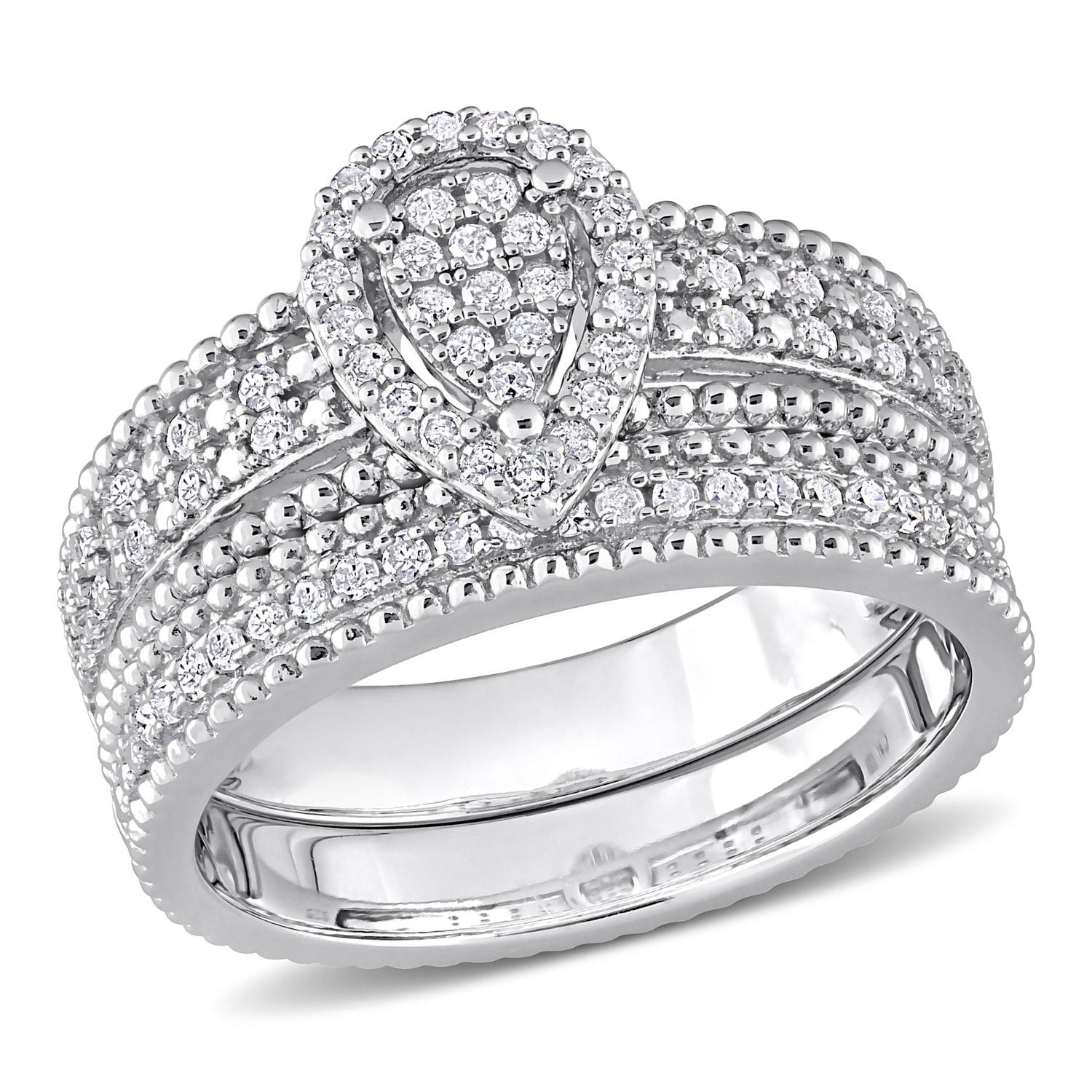 Miabella 1/3 Carat T.W. Diamond Sterling Silver Teardrop Cluster Halo Bridal Ring Set