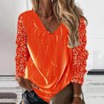 thumbnail image 2 of T-Shirts Oversize pour Femmes Imprimé Col en V Manches Longues Blouse Automne Sortie Hauts pour Femmes Orange TG, 2 of 4