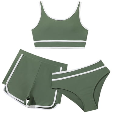 Kcodviy Kids Girls Bikini Swimsuits Skirt Suit Girls with Shorts 3 Piece Girls Bikinis Bikini Sets Sport Bathing Girls Two Cutes Suits