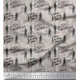 thumbnail image 1 of Soimoi Gray Georgette Viscose Fabric Men & Direction Compass Holiday Print Fabric by the Yard 42 Inch Wide, 1 of 3