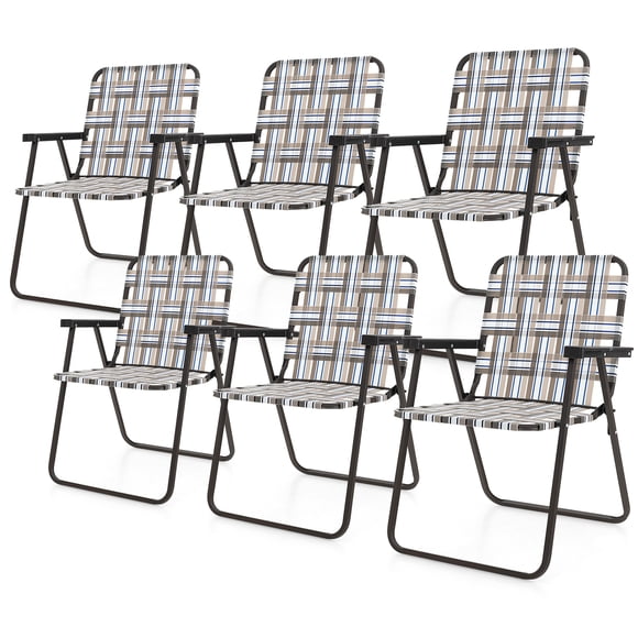 Costway 6 Pcs Chaise de Plage Pliante Camping Pelouse Chaise à Sangles Légère 1 Position Brun