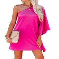 thumbnail image 1 of Robe Mini à une Épaule pour Femmes Manches Chauve-Souris Ample Club Fête Robe Courte, 1 of 4